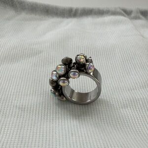 Swatch Silver Ring with Iridescent Opalescent Stones